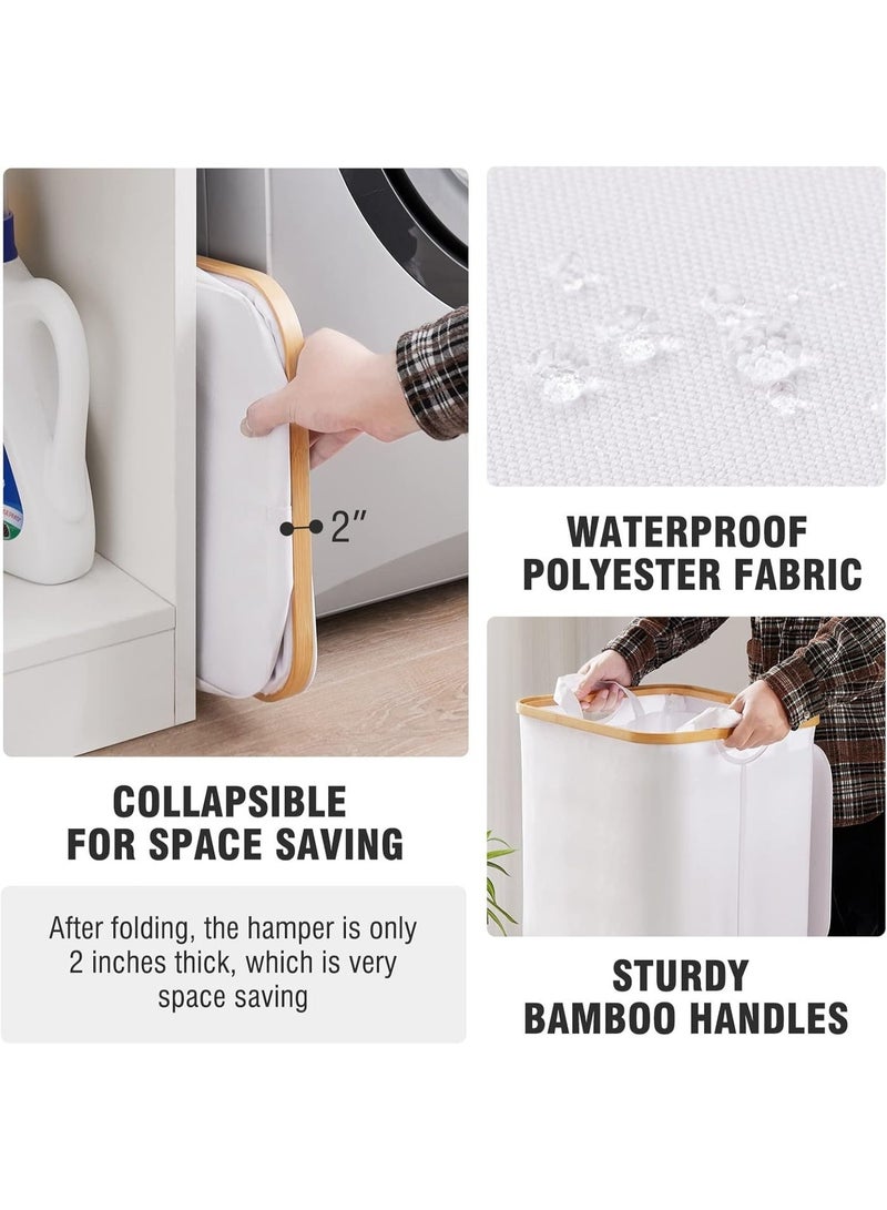 Large Laundry Hamper with Lid by, 100L Tall Laundry Basket with Bamboo Handles for Clothes and Toys, Collapsible Laundry Basket with Removable Inner Bag for Bedroom and Bathroom, White - Image 4